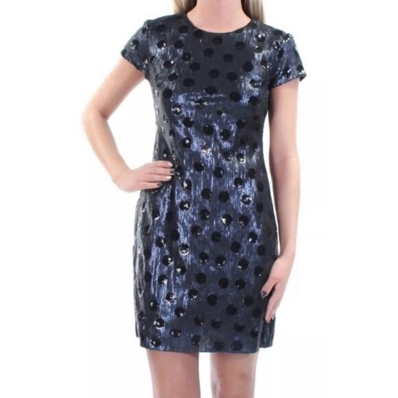 Lauren Ralph Lauren Carona Sequin Polka Dot Navy Blue Black Dress size 8P - Picture 1 of 8
